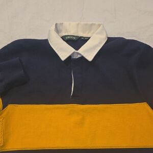 Orvis Men's Blue Gold Colorblock Rugby Shirt Long Sleeve Preppy M